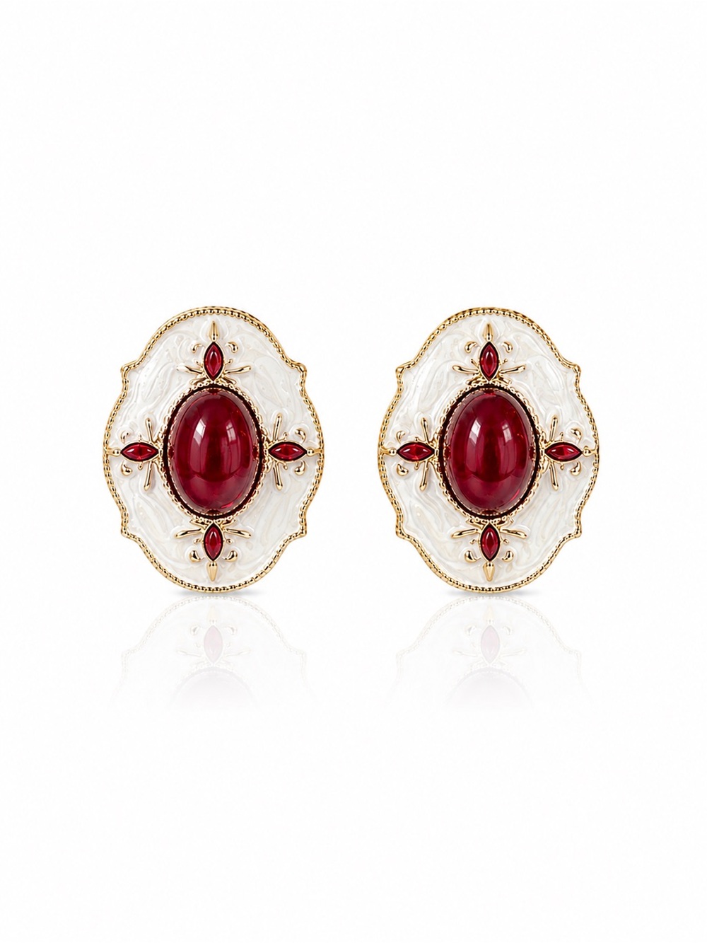Vintage-Inspired White and Red Floral Statement Earrings